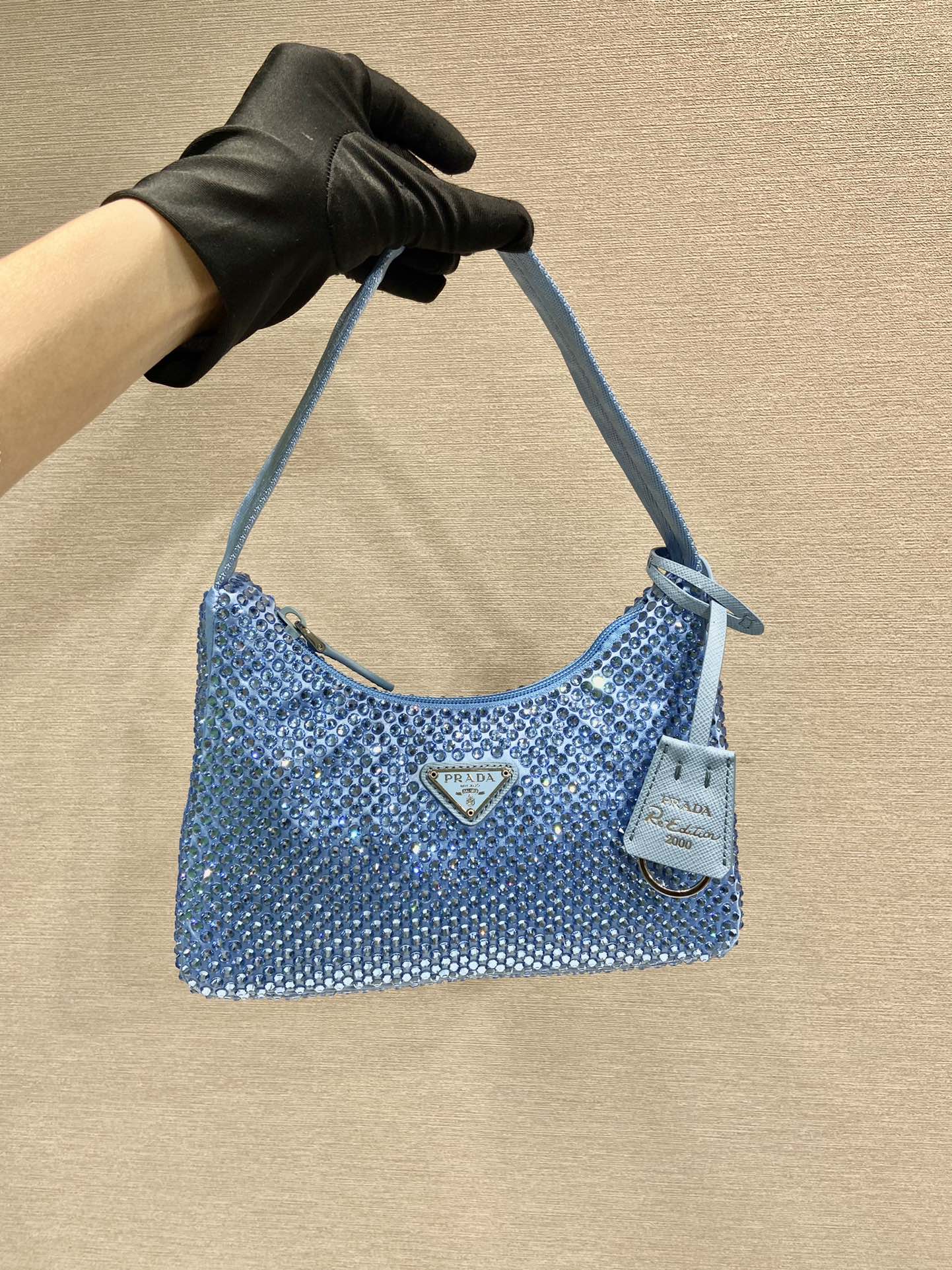 Prada Mini Duchesse And Crystal 2000 Hobo Bag Handbag Blue 1NE515